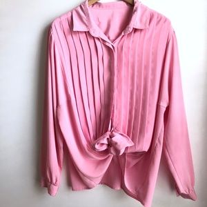 Vintage Front Pleated Button Up Blouse